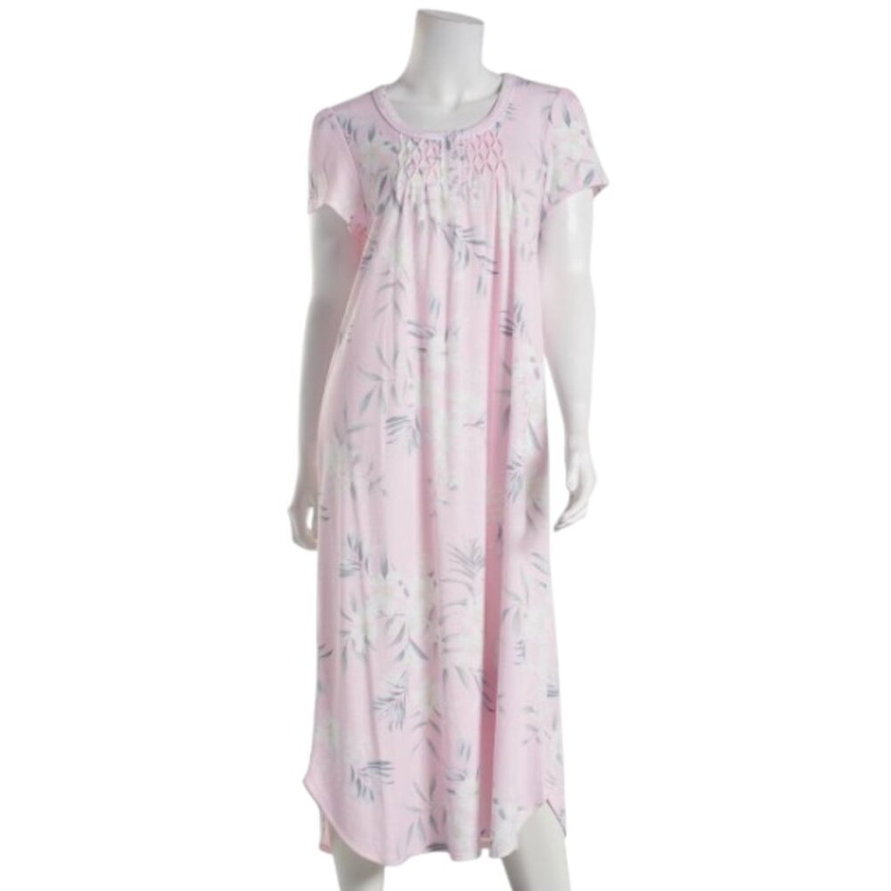 Miss Elaine Women's Short-Sleeve Floral Nightgown - Pink Bouquets Size Small